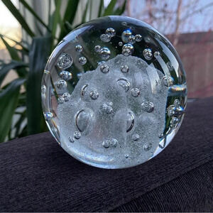 Clear Effervescent Art Glass Paperweight with Bubbles - One Only
